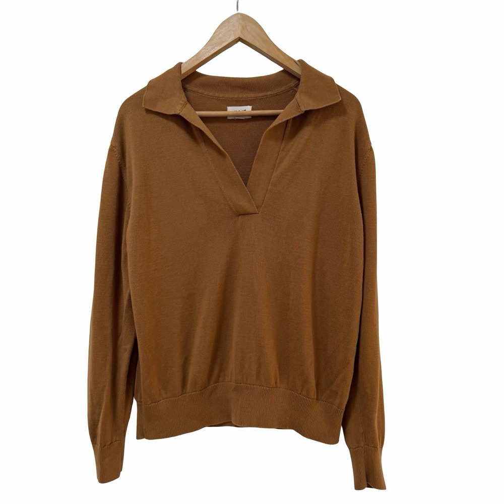 Pact Womens‎ Organic Cotton Pullover Polo Sweater Size M Brown Retro Capsule
